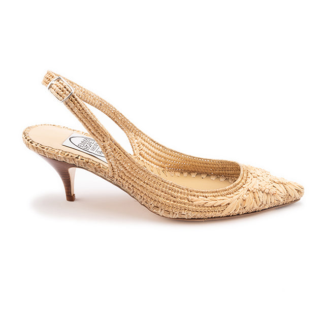 LEAF KNOTTED RAFFIA POINTY HEEL Sling Gold-Nat – Emma Hope shop