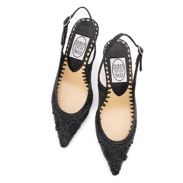 LEAF KNOTTED RAFFIA POINTY HEEL SLING-Black-Black – Emma Hope shop