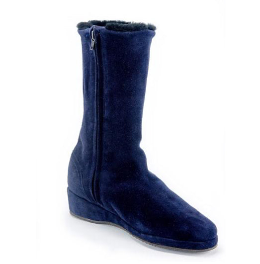 Navy Leather Double Zip Shearling Boot