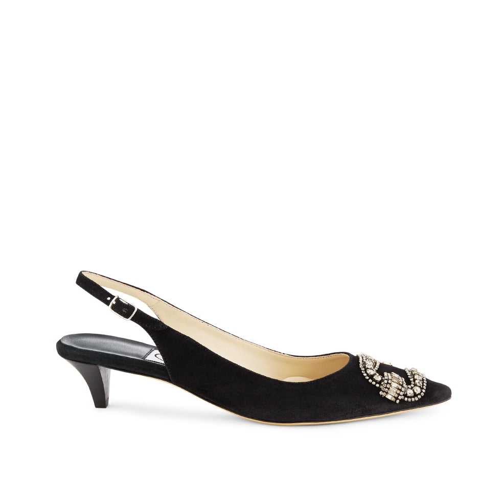 Deco Buckle Mid Sling-Black-Suede – Emma Hope shop