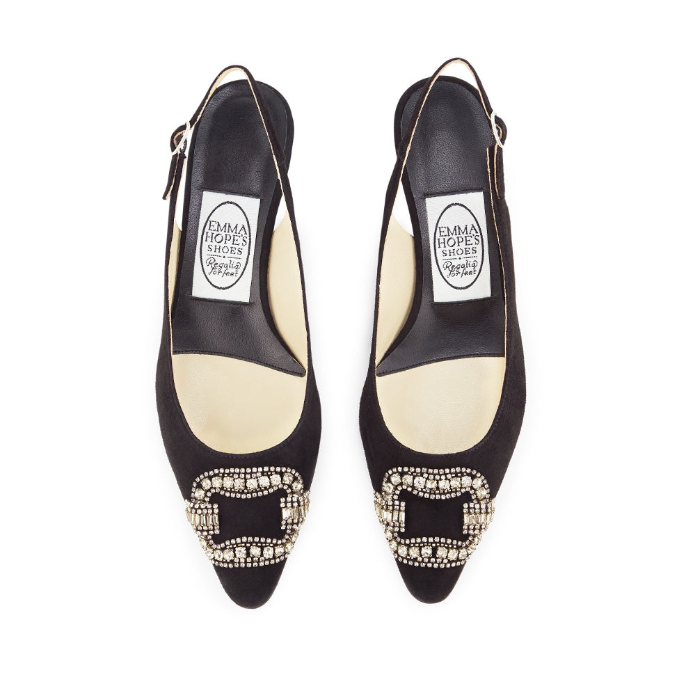 Deco Buckle Mid Sling-Black-Suede – Emma Hope shop