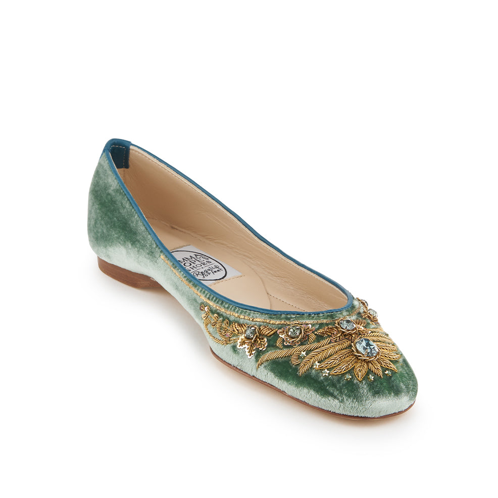English Rosie Ballet - Sea Green Gold Velvet – Emma Hope shop