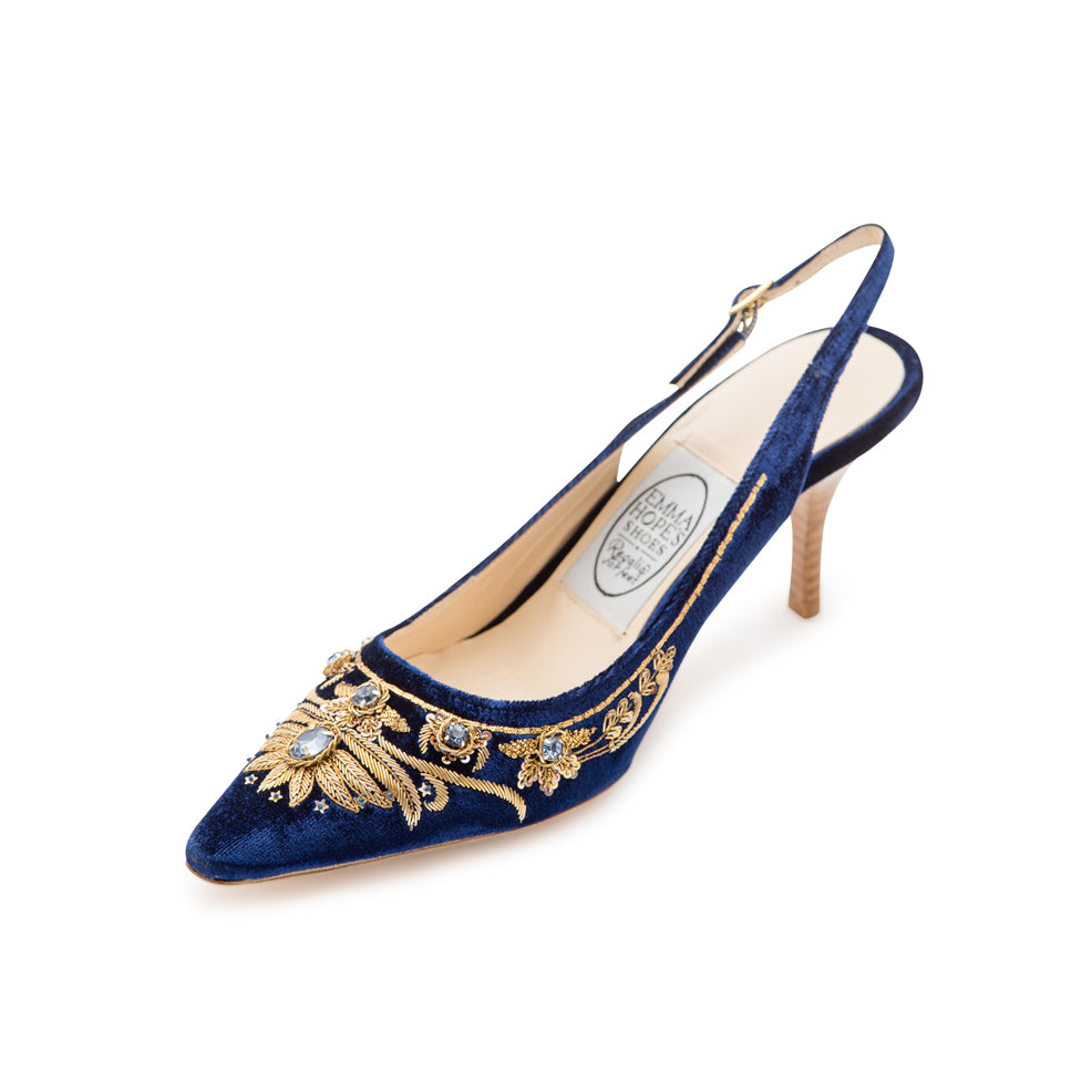 Slingback Shoes Navy Velvet Court Shoes Dark Blue Velvet Heels Store