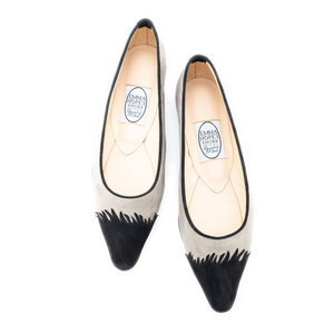 Gypsy Brogueing Toe Cap Pointy Ballet - Taupe/Black   -Tan