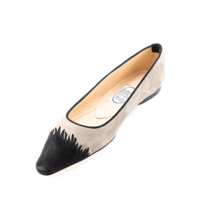 Gypsy Brogueing Toe Cap Pointy Ballet - Taupe/Black   -Tan