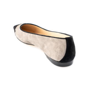 Gypsy Brogueing Toe Cap Pointy Ballet - Taupe/Black   -Tan