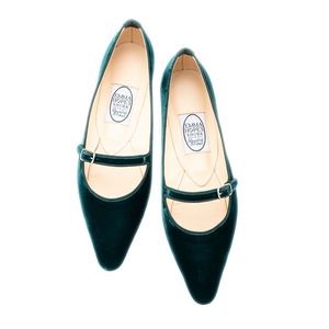 70's Strap+Bar Shoe Low Ballet-Green Velvet