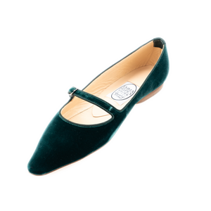 70's Strap+Bar Shoe Low Ballet-Green Velvet
