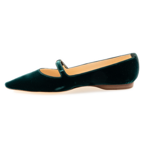 70's Strap+Bar Shoe Low Ballet-Green Velvet