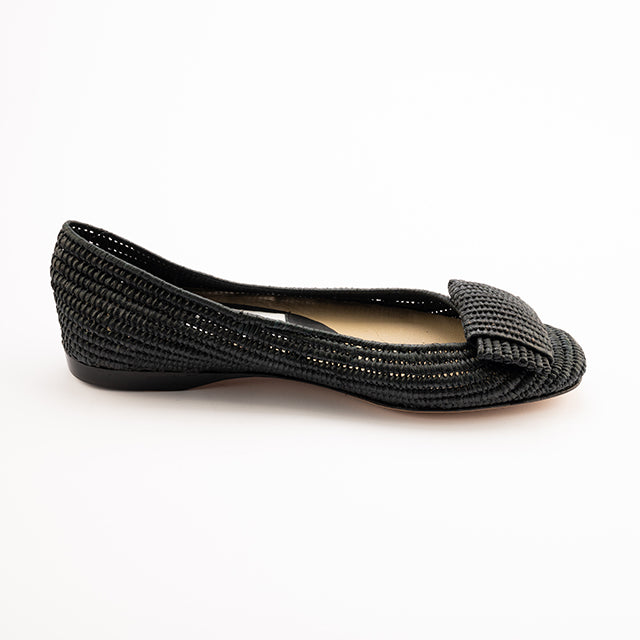 Flat Bow Raffia Chisel Ballet-Black – Emma Hope shop