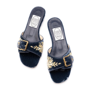 Rich Bullion Flat Buckle Mule-Indigo