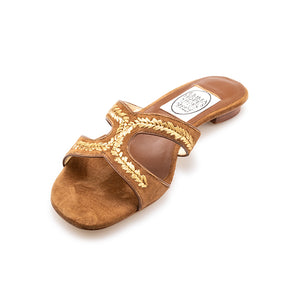 Metal Thread Skinny H Sandal - Tan