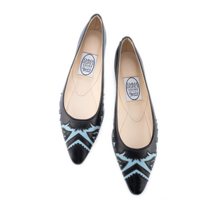Gypsy Brogueing PointyToe Ballet - Blue-Black