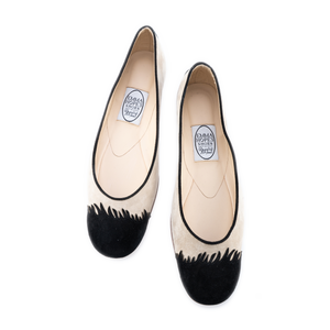 Gypsy Brogueing Cap Toe Ballet - Suede Bone-Black
