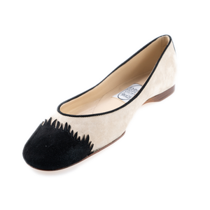 Gypsy Brogueing Cap Toe Ballet - Suede Bone-Black
