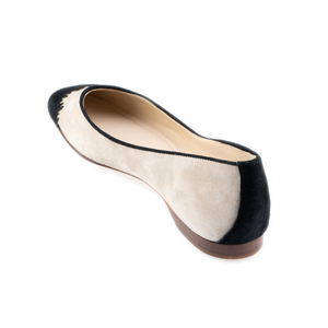 Gypsy Brogueing Cap Toe Ballet - Suede Bone-Black