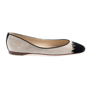 Gypsy Brogueing Cap Toe Ballet - Suede Bone-Black