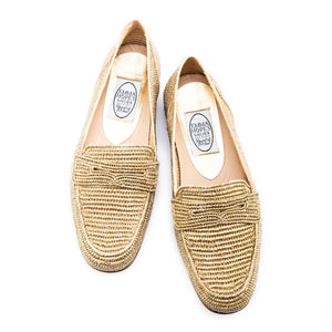 Mocassin Raffia Loafer-Gold