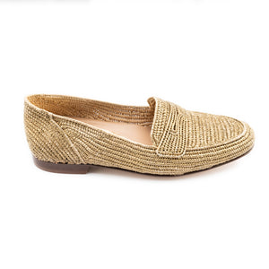 Mocassin Raffia Loafer-Gold