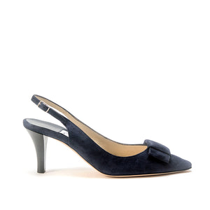 Flat Bow High Sling-Navy-Suede