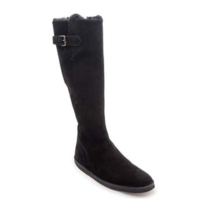 Shearling Buckle Long Boot - Black Suede