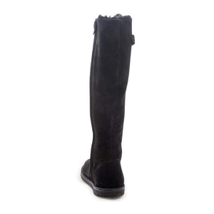 Shearling Buckle Long Boot - Black Suede