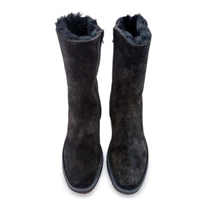 Shearling Mid Boot - Black Suede